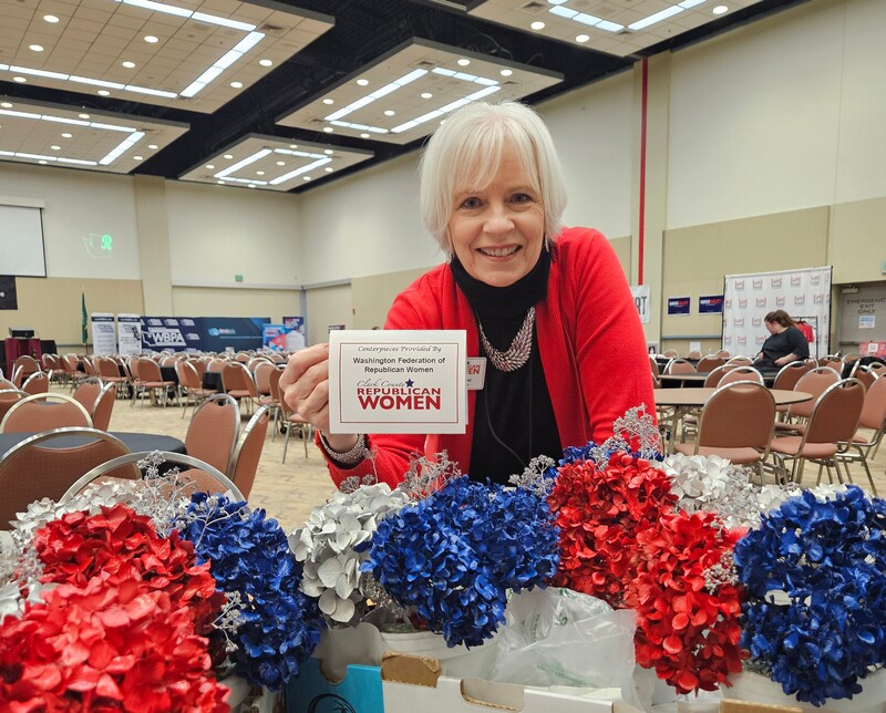 Clark County RW President, Liz Cline with table decorations.